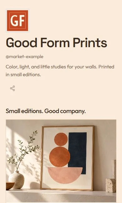 The Market template with example content.