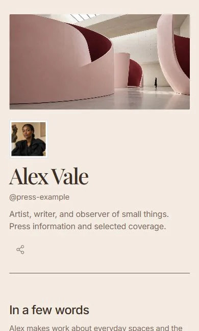 The Press template with example content.
